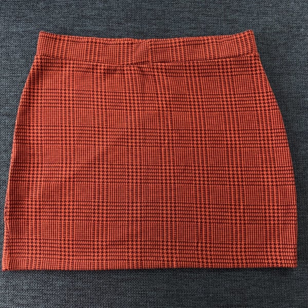Free People Rust and Purple Houndstooth Plaid Asymmetric Mini Skirt
