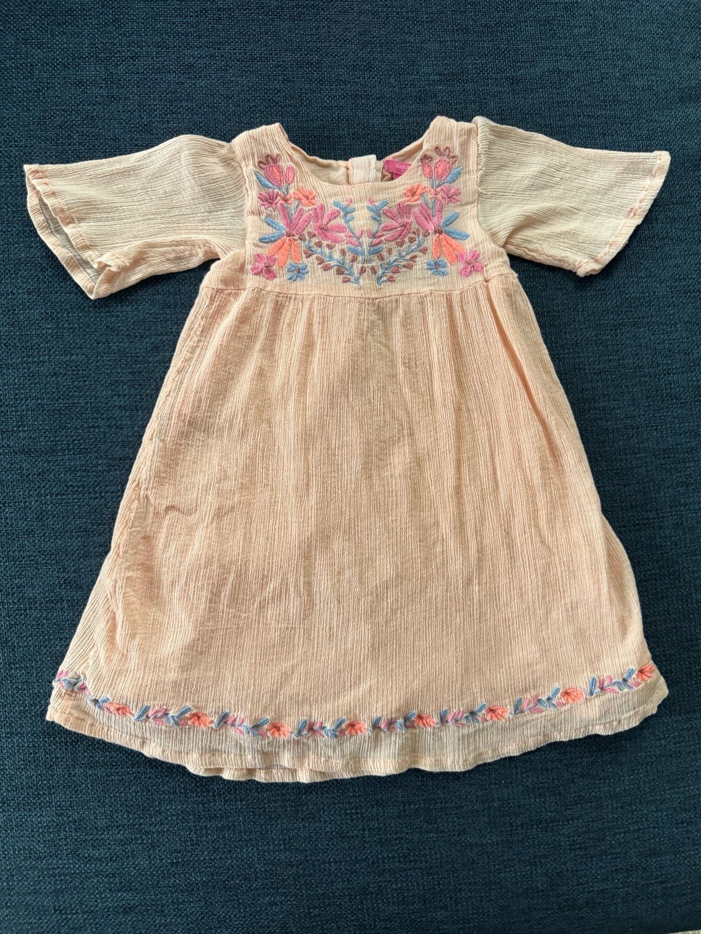 Isaac Mizrahi New York Toddler Girls Peach Embroidered Flutter Sleeve Dress 2