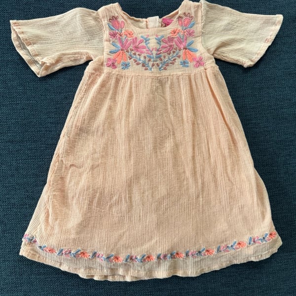 Isaac Mizrahi New York Toddler Girls Peach Embroidered Flutter Sleeve Dress