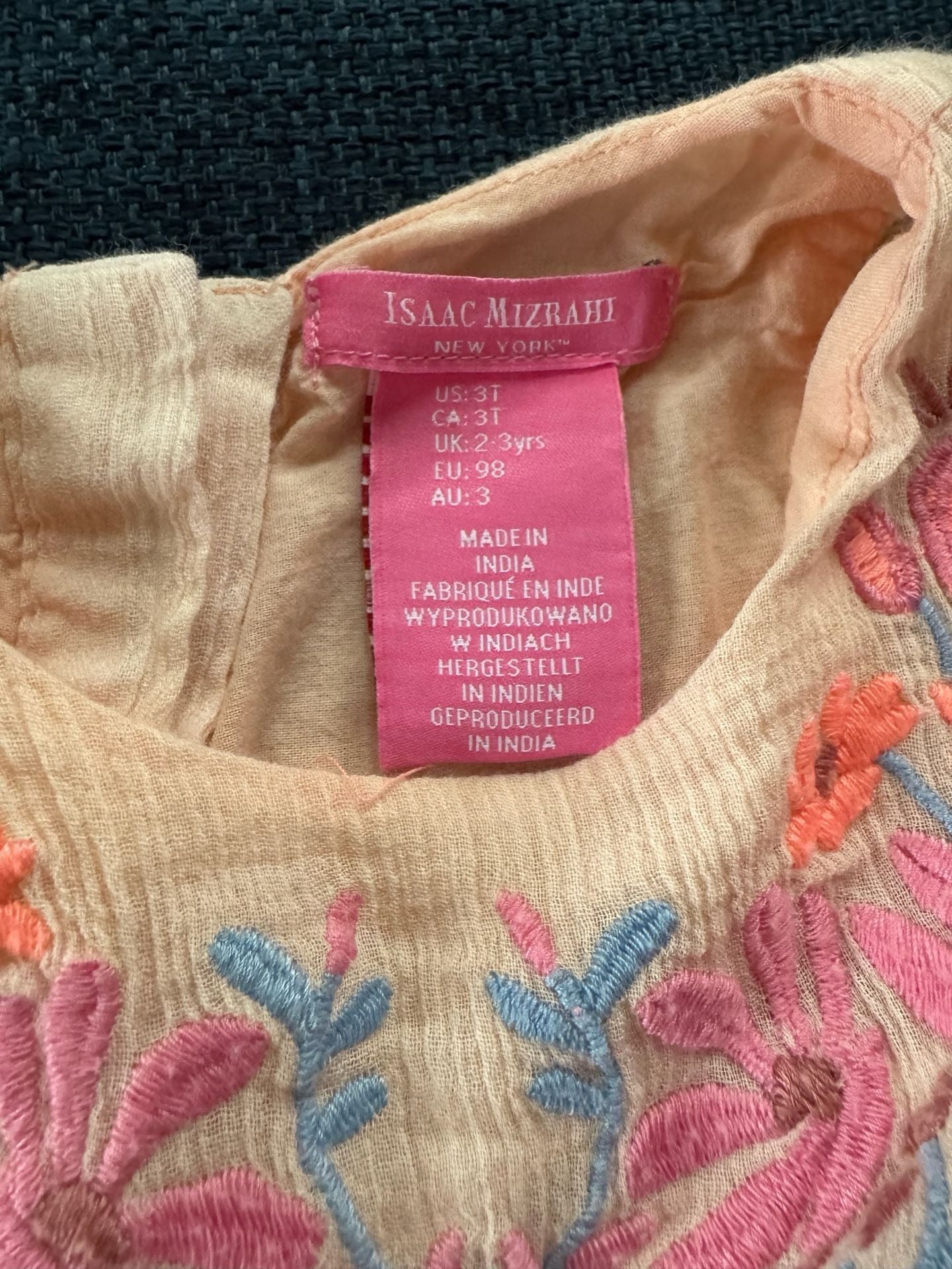 Isaac Mizrahi New York Toddler Girls Peach Embroidered Flutter Sleeve Dress 4