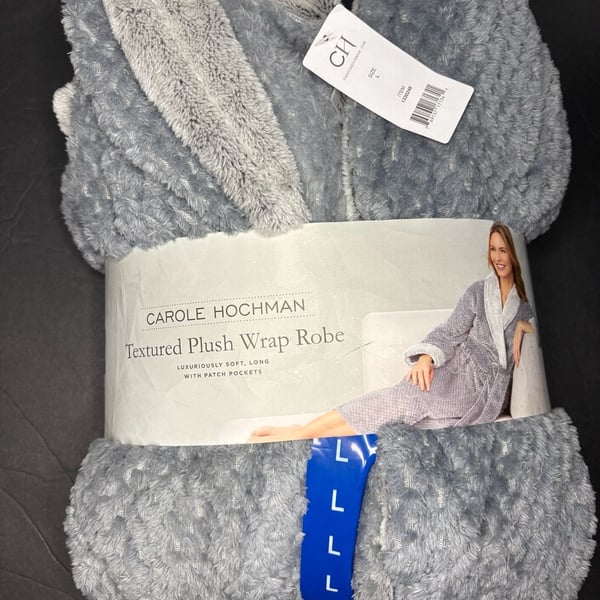 Carole Hochman Women's Textured Plush Wrap Robe in Grey, Size Large