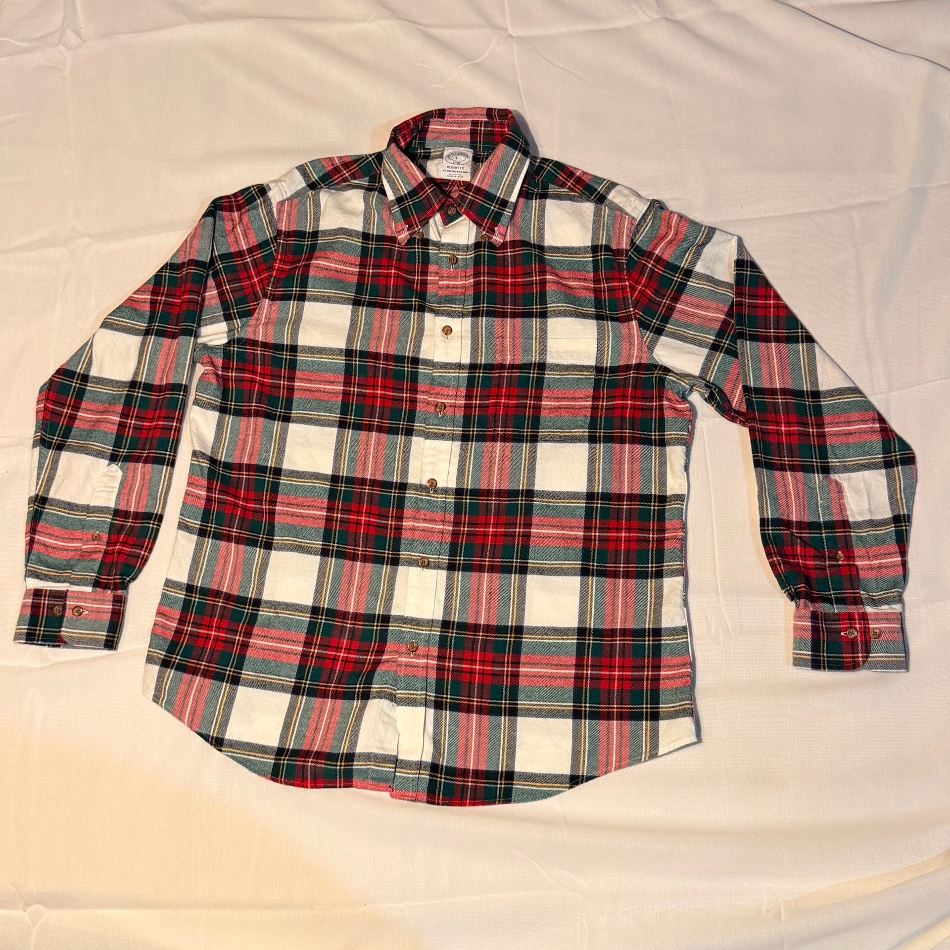 Brooks Brothers 1818 Regent Fit Cotton Red Green Plaid Button-Down Shirt Size L 2