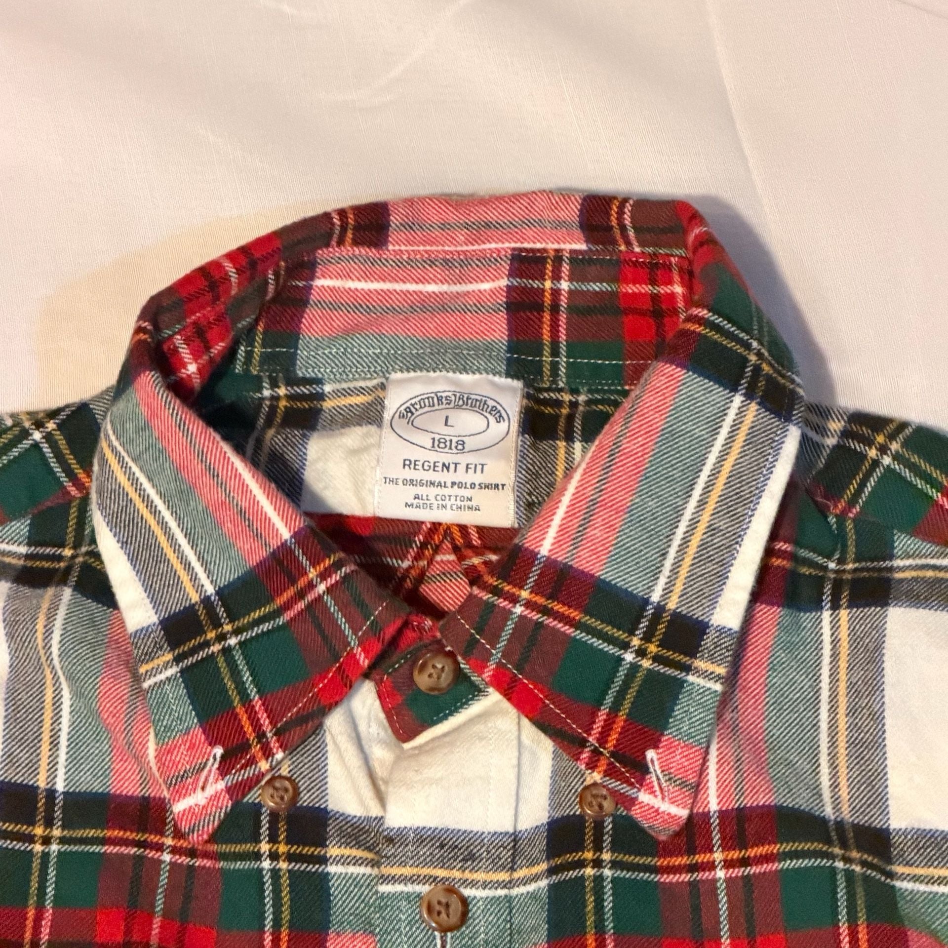 Brooks Brothers 1818 Regent Fit Cotton Red Green Plaid Button-Down Shirt Size L 3