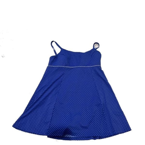 L.L. Bean Women's Blue and White Polka Dot Empire Swim Dress UPF 50+