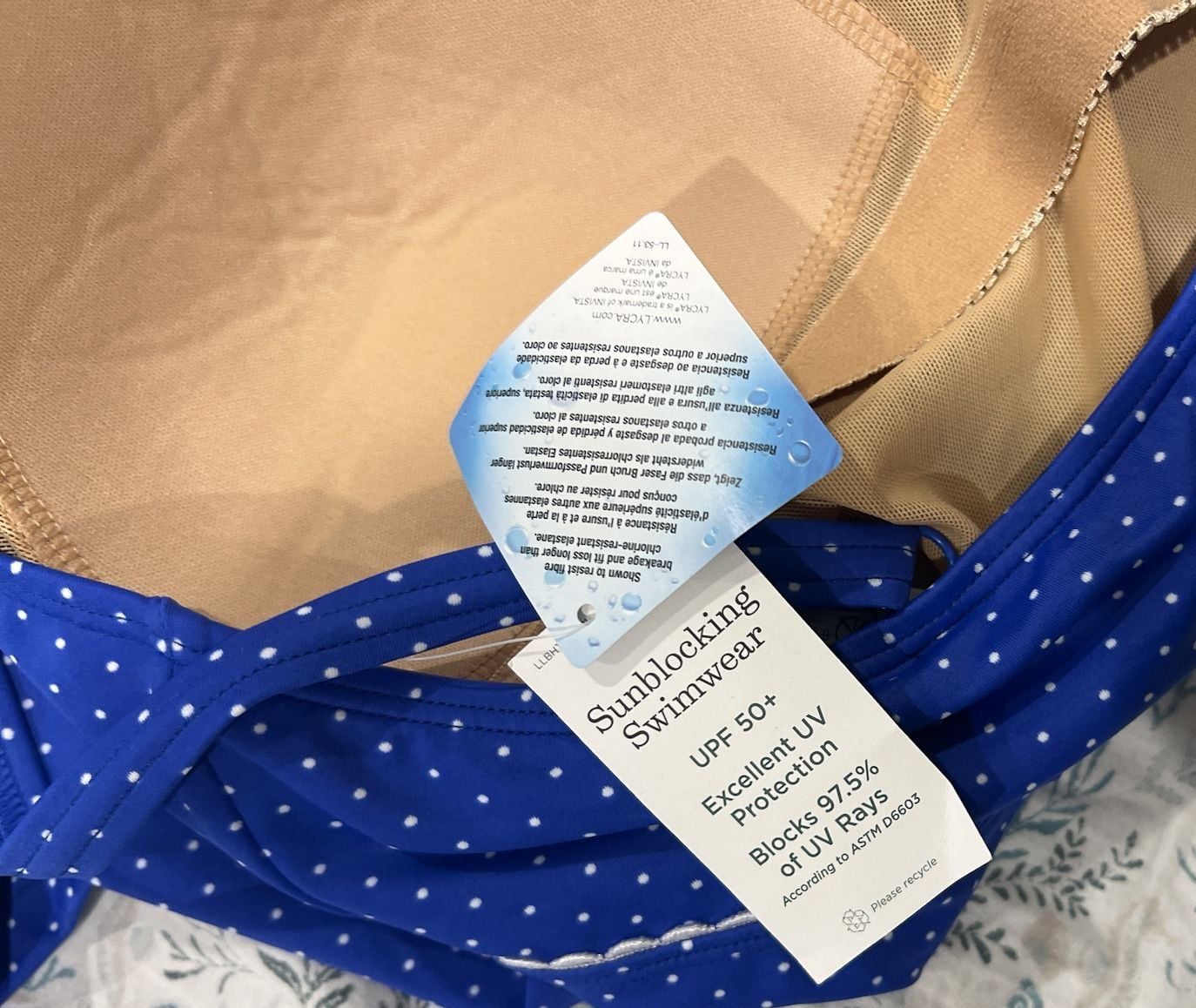 L.L. Bean Women's Blue and White Polka Dot Empire Swim Dress UPF 50+ 7
