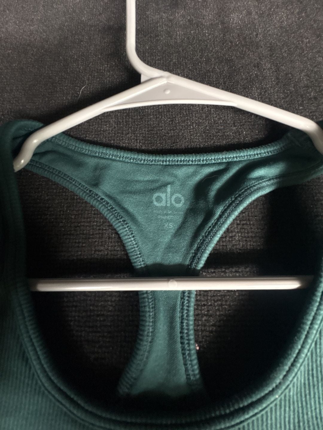 Alo Yoga Seamless Ribbed Racerback Sports Bra in Emerald Green 2