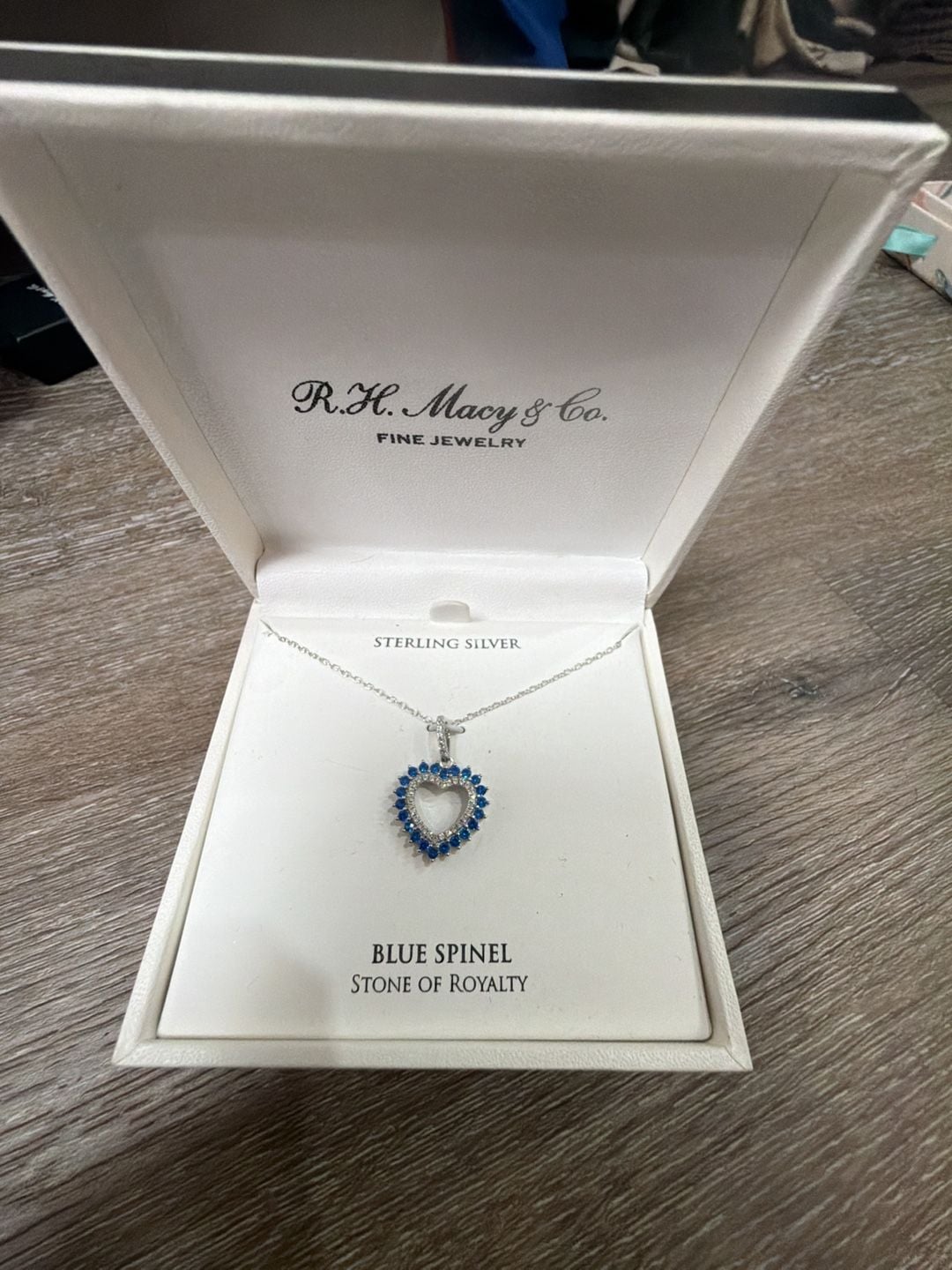 R.H. Macy & Co. Sterling Silver Blue Spinel and CZ Open Heart Pendant Necklace 1
