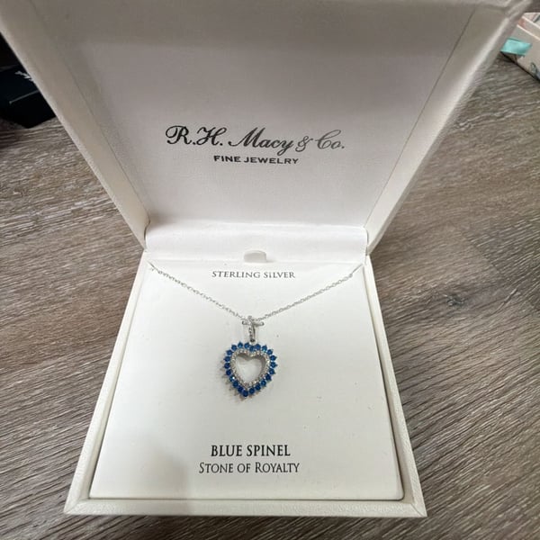 R.H. Macy & Co. Sterling Silver Blue Spinel and CZ Open Heart Pendant Necklace