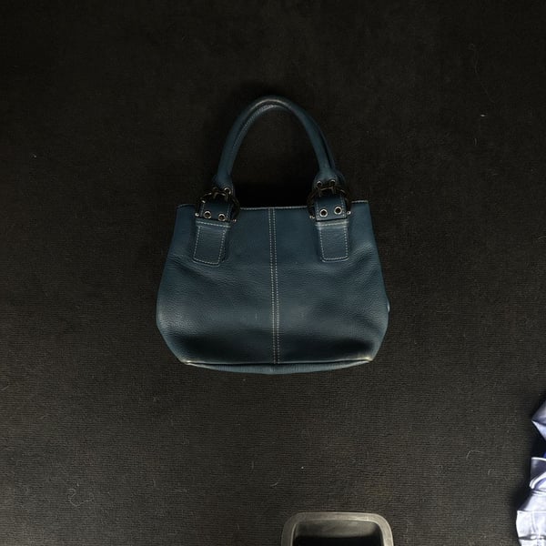 Tignanello Blue Pebbled Leather Shoulder Bag with Silver-Tone Hardware