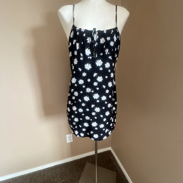 Forever 21 Black Daisy Floral Print Mini Dress with Tie-Front Detail