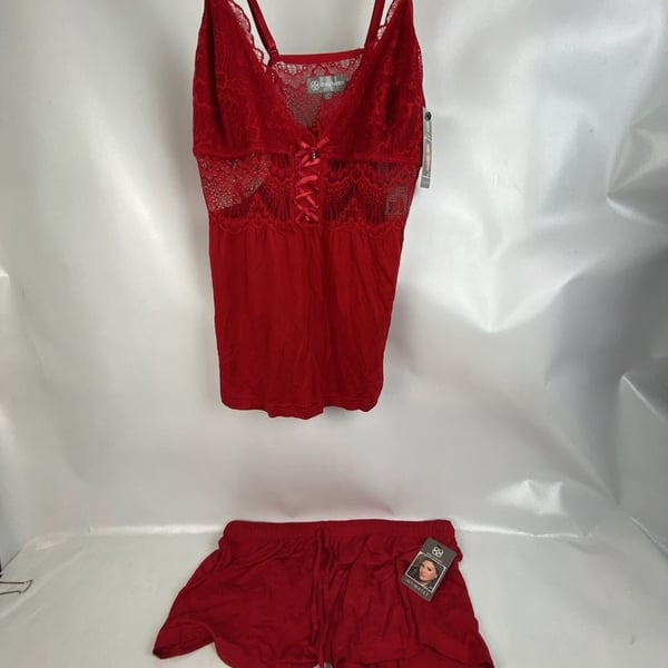 Daisy Fuentes Intimates Red Lace-Up Cami and Shorts Pajama Set