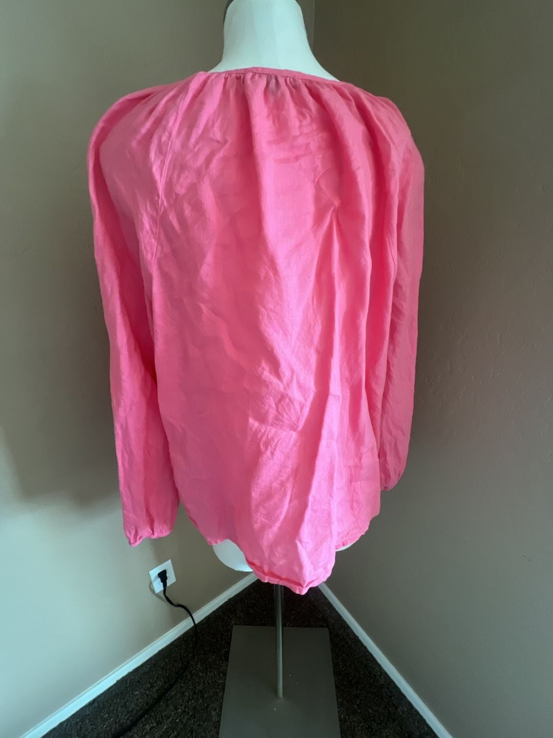 NYDJ 100% Linen V-Neck Peasant Blouse in Pink 4