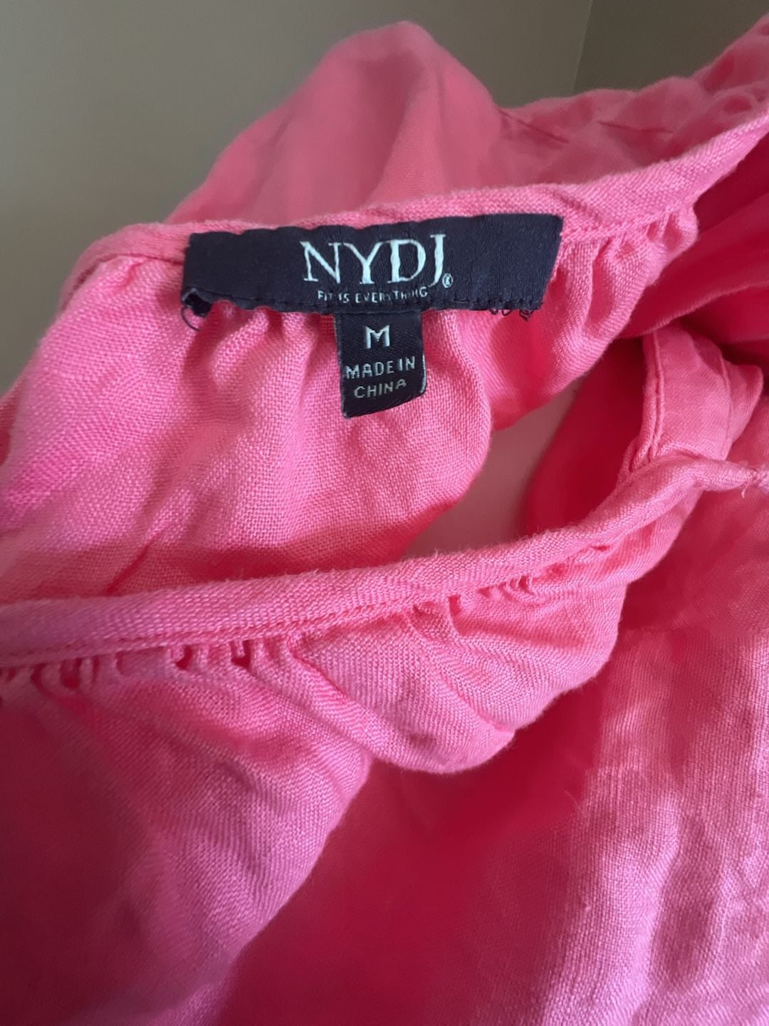 NYDJ 100% Linen V-Neck Peasant Blouse in Pink 5