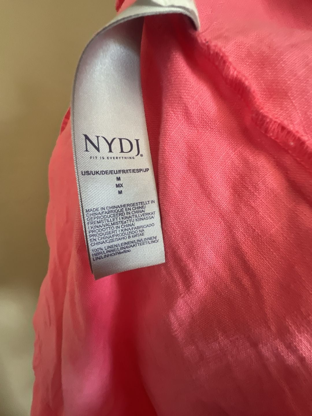 NYDJ 100% Linen V-Neck Peasant Blouse in Pink 6