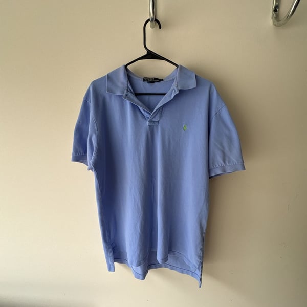 Polo Ralph Lauren Polo Shirt Mens LARGE Blue 100% Cotton Logo Top Short Sleeve