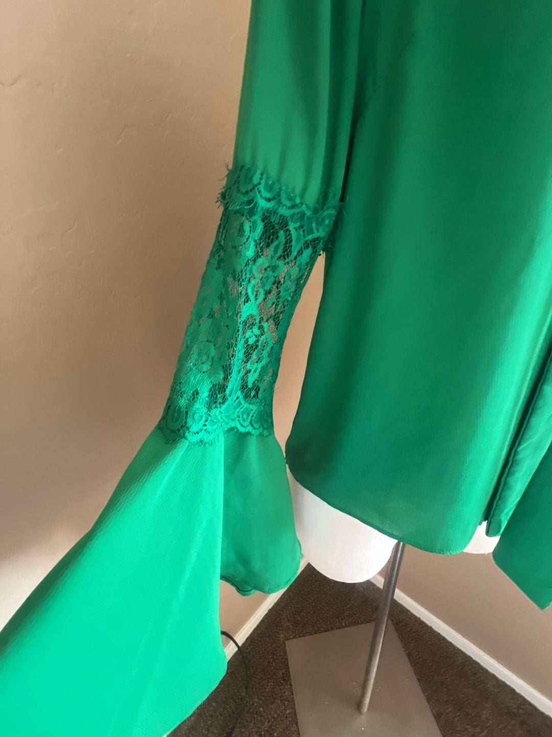 Haute Monde Green Tie-Neck Blouse with Lace Bell Sleeves 4
