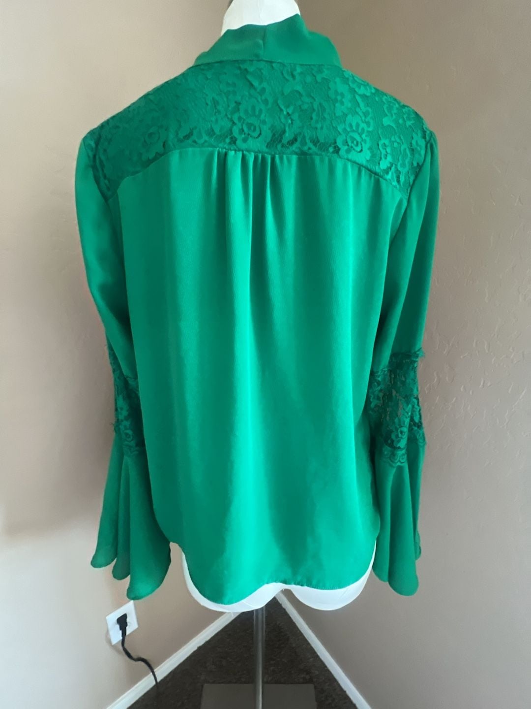 Haute Monde Green Tie-Neck Blouse with Lace Bell Sleeves 5