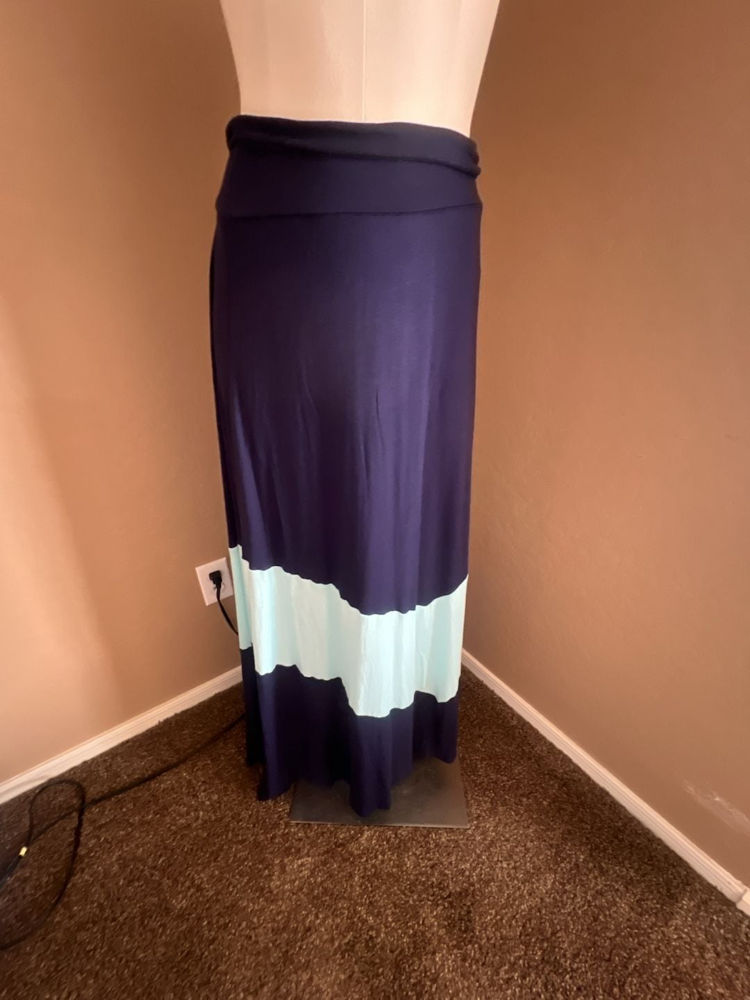 Alyx Navy and Aqua Colorblock Maxi Skirt 1