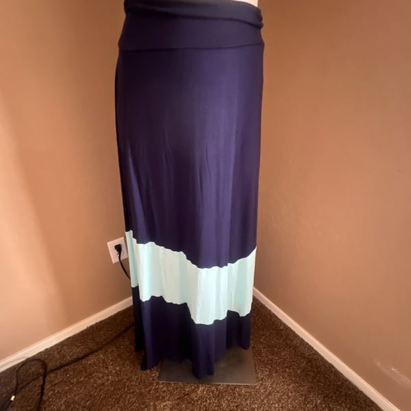 Alyx Navy and Aqua Colorblock Maxi Skirt