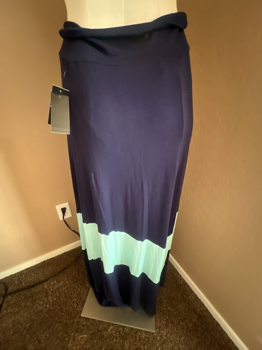 Alyx Navy and Aqua Colorblock Maxi Skirt 3