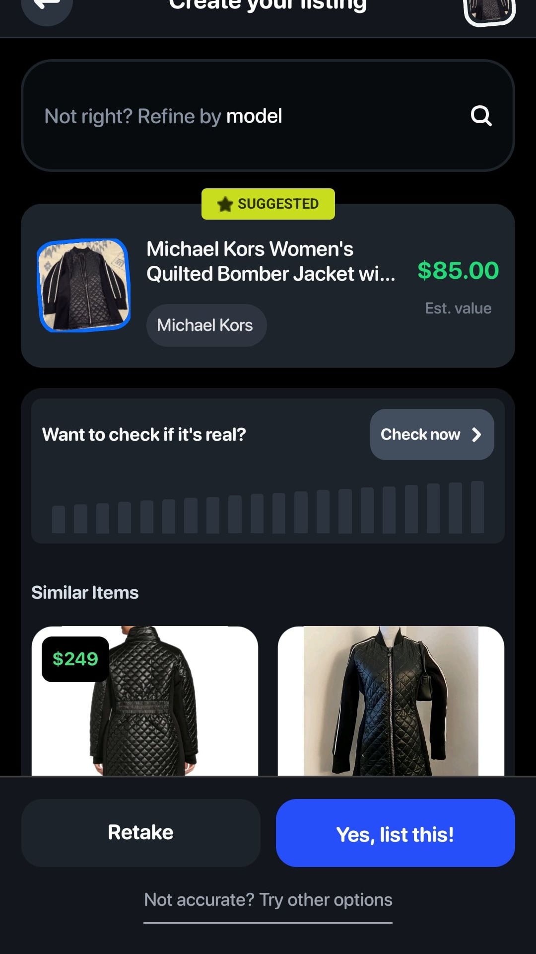 Michael Kors Women's Quilted Bomber Jacket with Contrast Stripe Sleeves.
*Estimated value is $85 on sellraze* 12