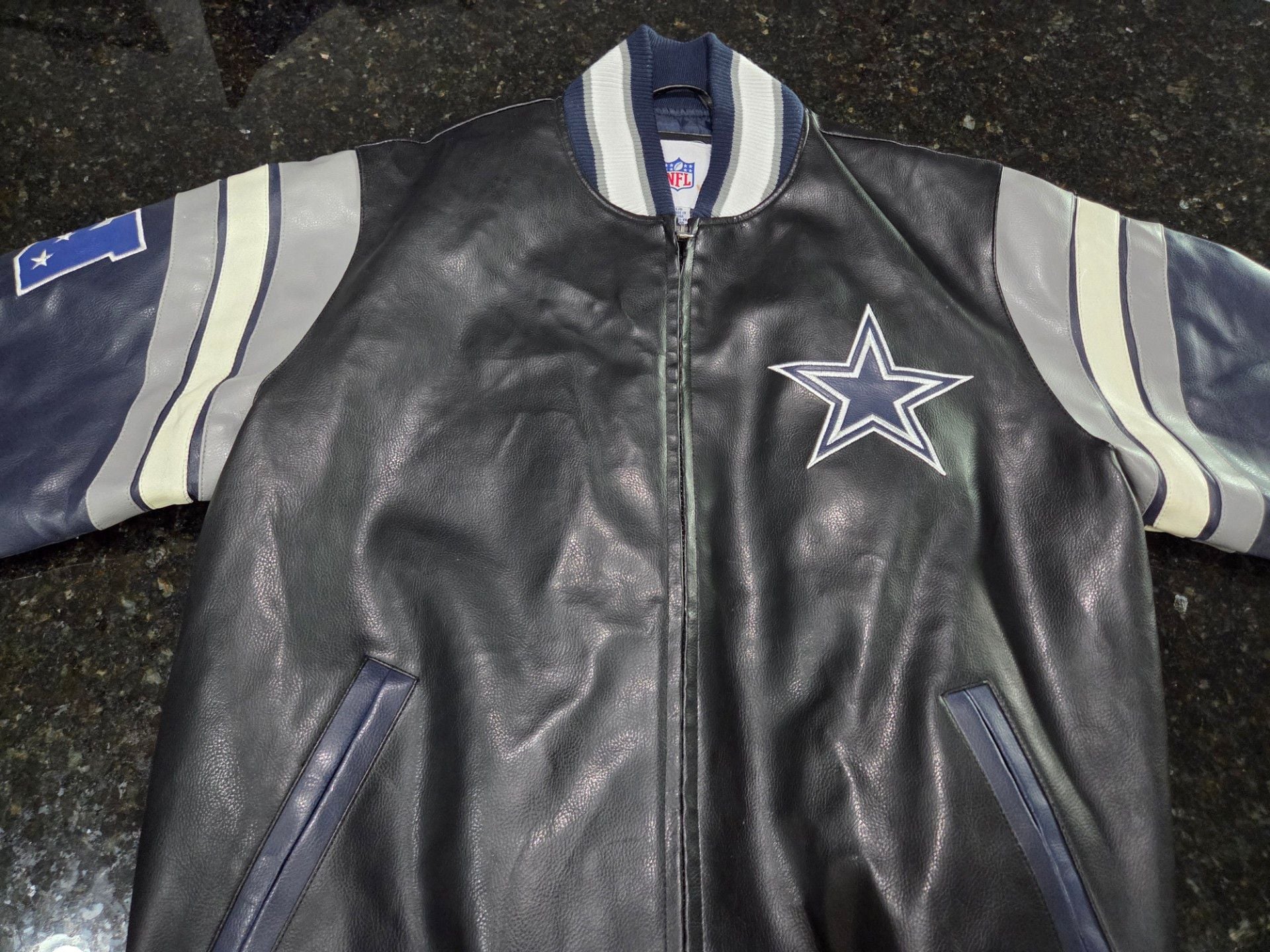 NFL Dallas Cowboys Faux Leather Varsity Bomber Jacket 3