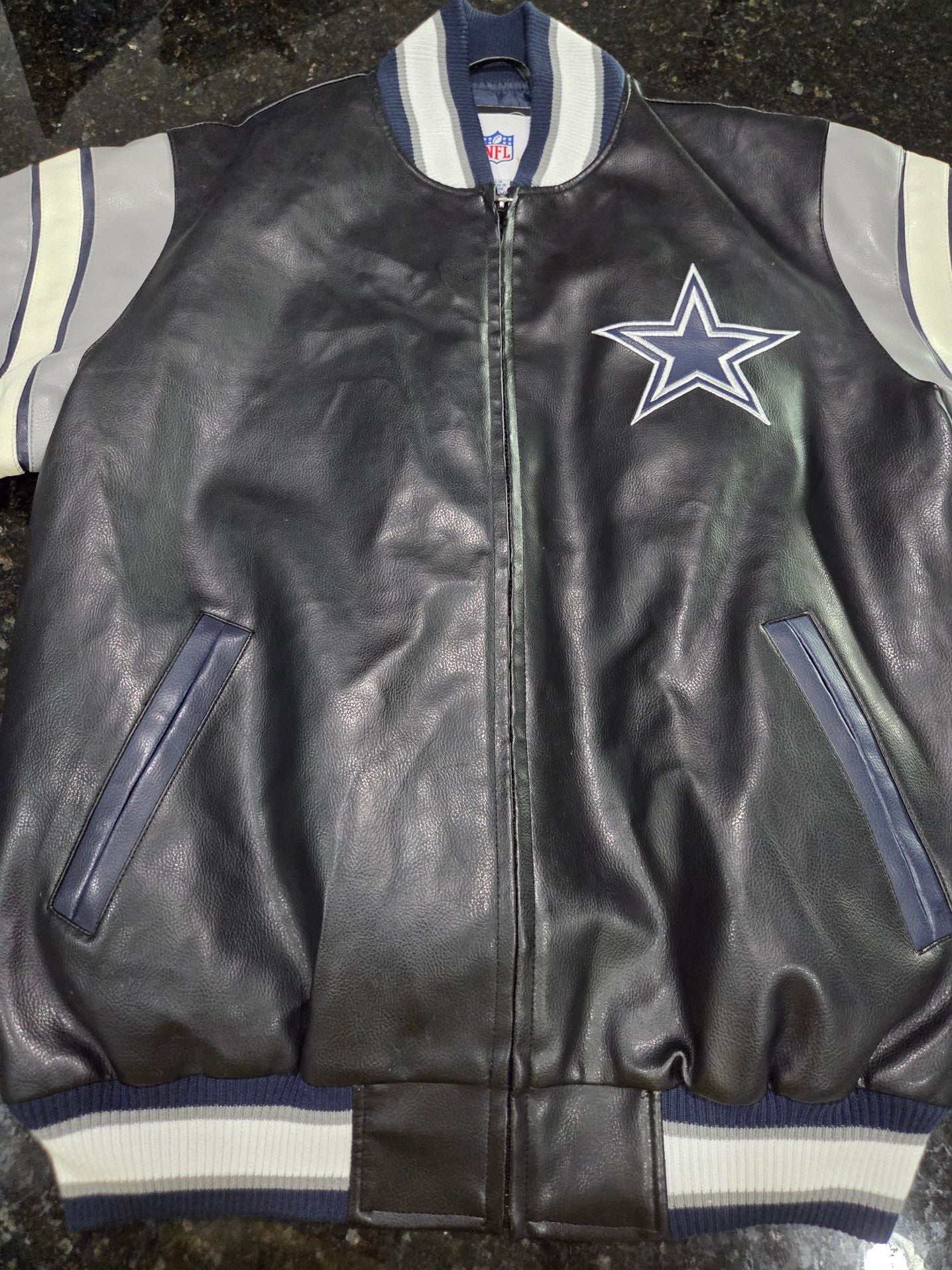 NFL Dallas Cowboys Faux Leather Varsity Bomber Jacket 4