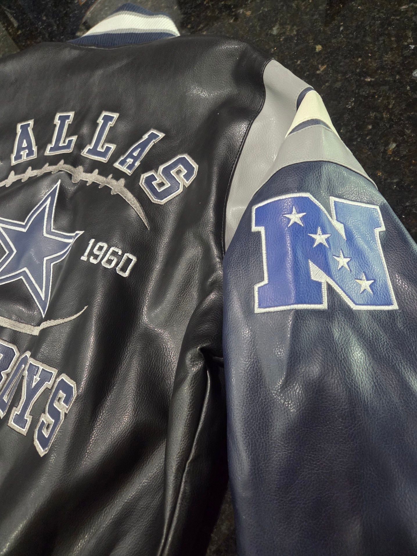 NFL Dallas Cowboys Faux Leather Varsity Bomber Jacket 5