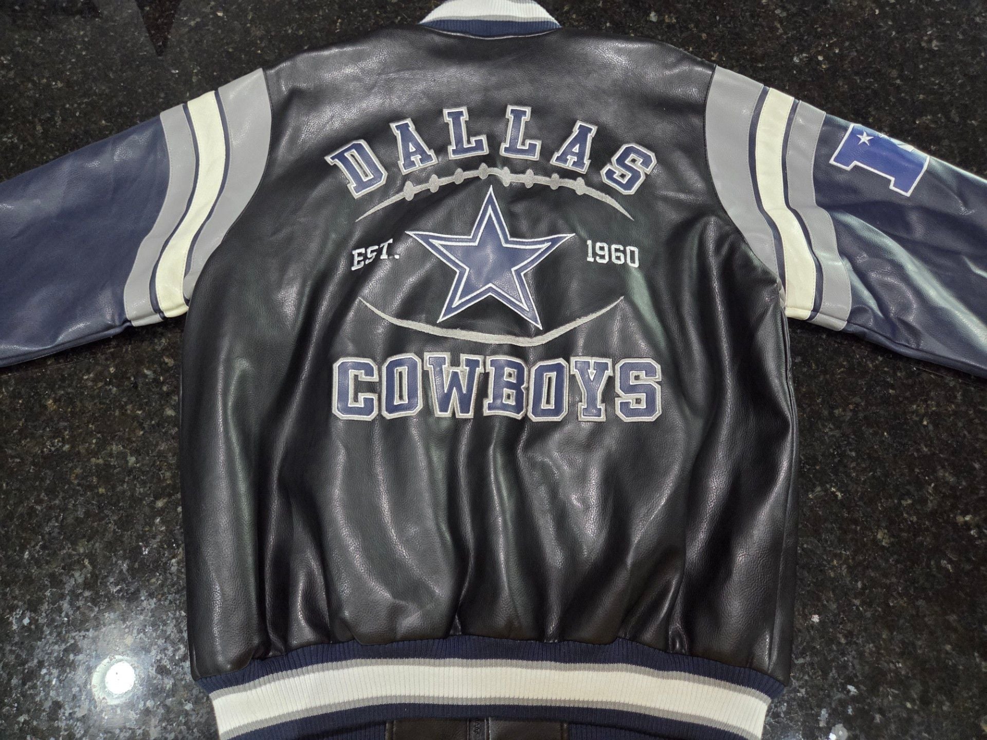 NFL Dallas Cowboys Faux Leather Varsity Bomber Jacket 6