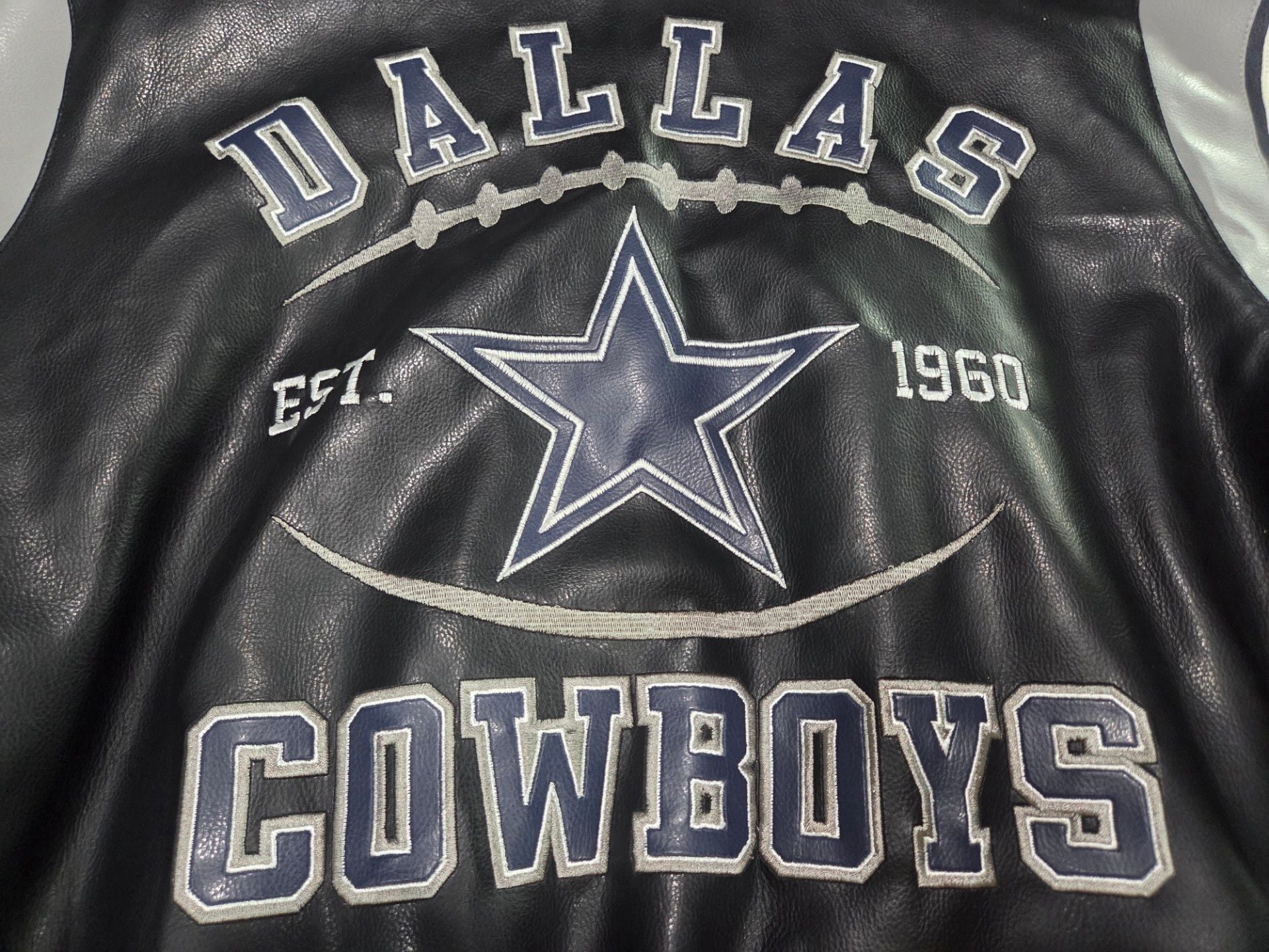 NFL Dallas Cowboys Faux Leather Varsity Bomber Jacket 8