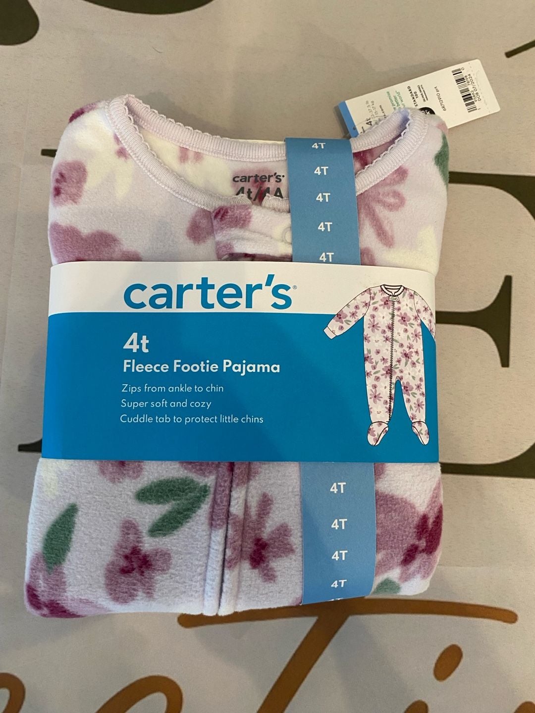 Carter's Toddler Girls Floral Fleece Footie Pajama, Size 4T 1