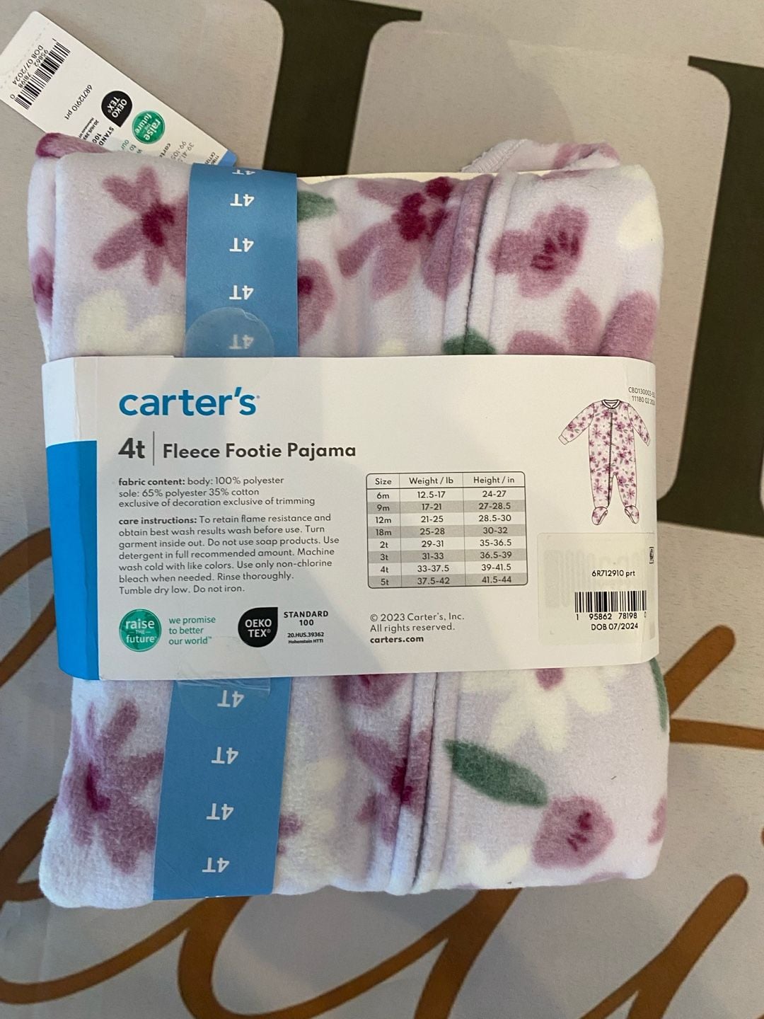 Carter's Toddler Girls Floral Fleece Footie Pajama, Size 4T 3
