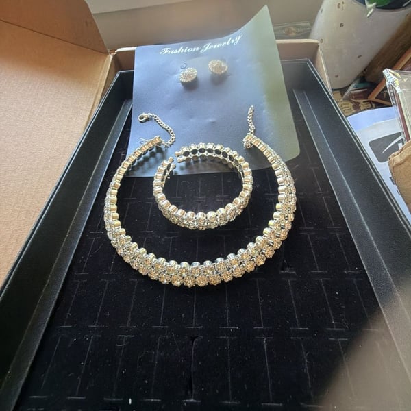 Fashion Jewelry 3-Piece Rhinestone Crystal Necklace, Bracelet, and Earring Set