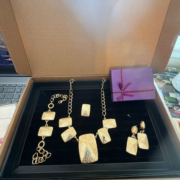 Gold-Tone Textured Statement Necklace, Bracelet, Earring, and Ring Jewelry Set 