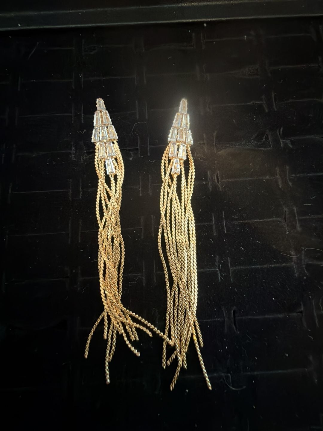 Elektra Gold-Tone Crystal Tassel Dangle Earrings 1