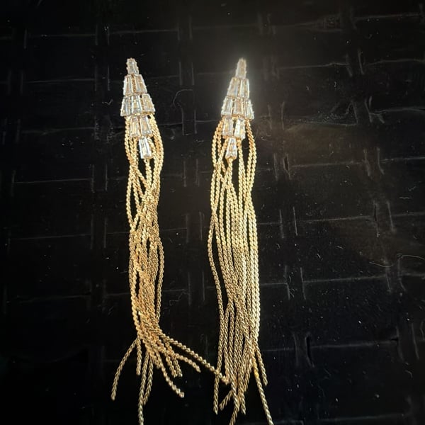  Elektra Gold-Tone Crystal Tassel Dangle Earrings