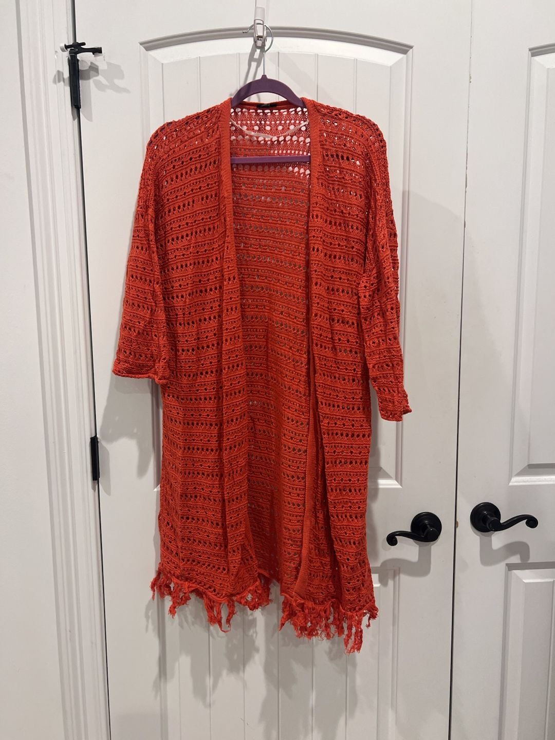 Torrid Women's Orange Crochet Open Front Fringe Cardigan Kimono 1