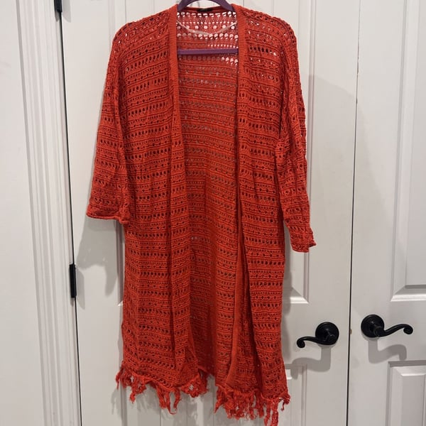 Torrid Women's Orange Crochet Open Front Fringe Cardigan Kimono
