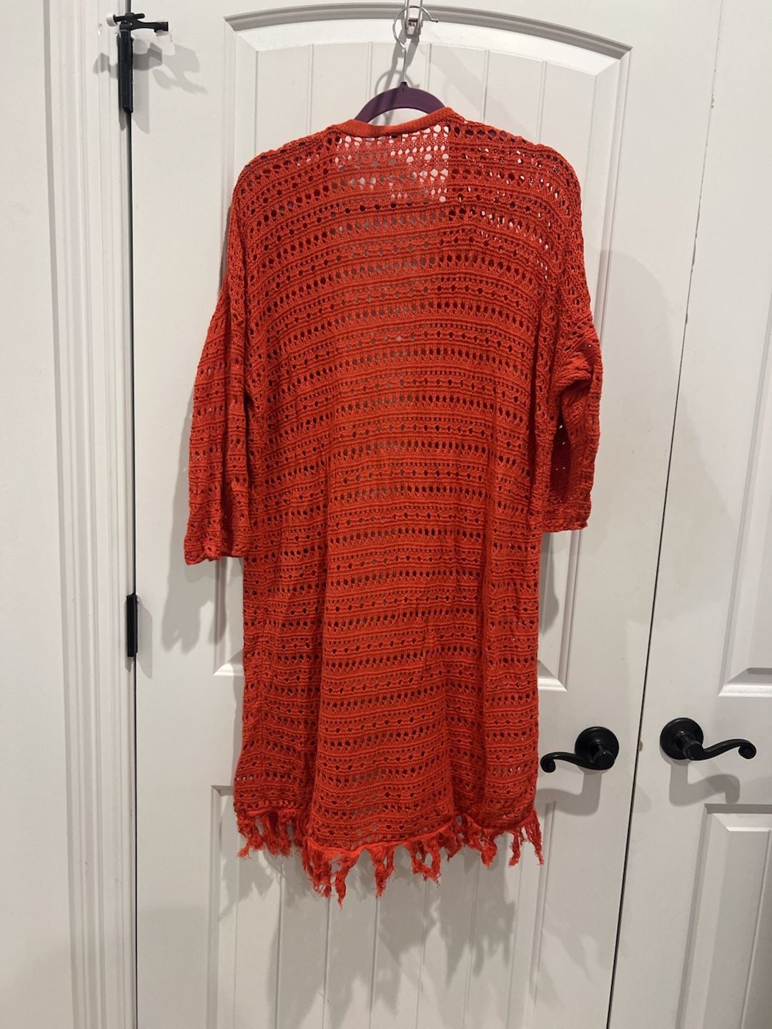 Torrid Women's Orange Crochet Open Front Fringe Cardigan Kimono 3
