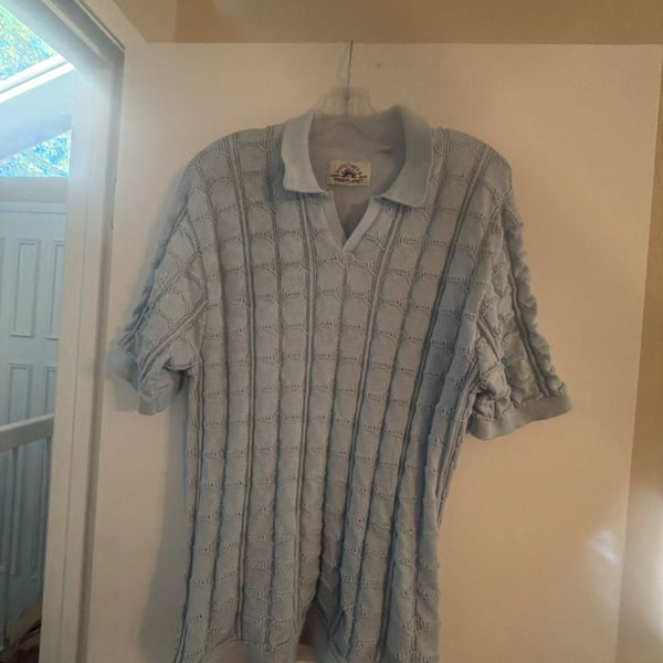 Free Planet Good Times & Sunny Days Light Blue Knit Johnny Collar Polo Shirt