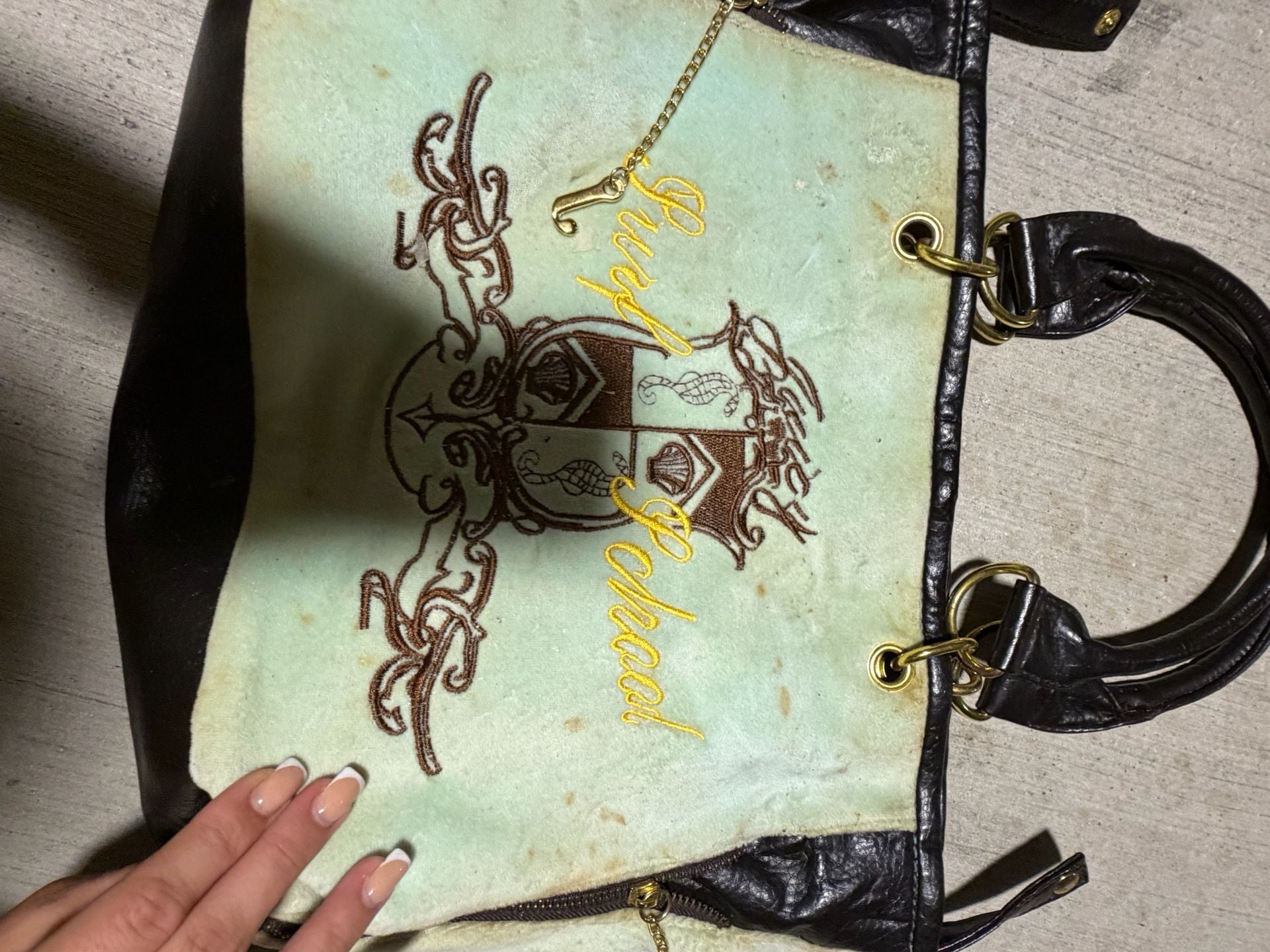 Juicy Couture 'Prep School' Embroidered Velour and Leather Satchel Bag 3
