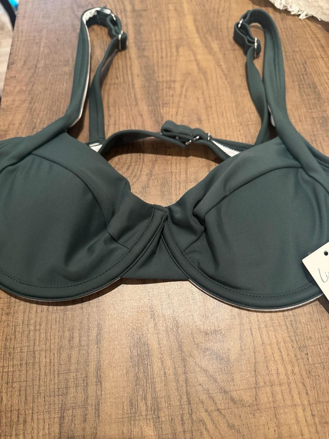 Cupshe Underwire Bikini Top Dark Green and White Size M 2