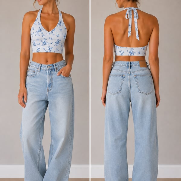 Hollister Women’s Small Blue Floral Halter Crop Top Tie Back Y2K Coquette