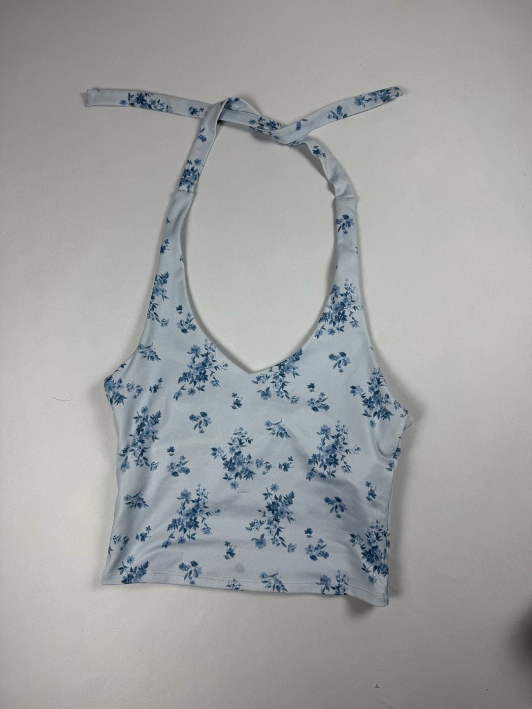 Hollister Women’s Small Blue Floral Halter Crop Top Tie Back Y2K Coquette 3