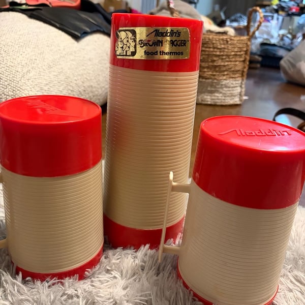 Vintage Aladdin Brown Bagger and Hy-Lo Wide Mouth Vacuum Thermos Set