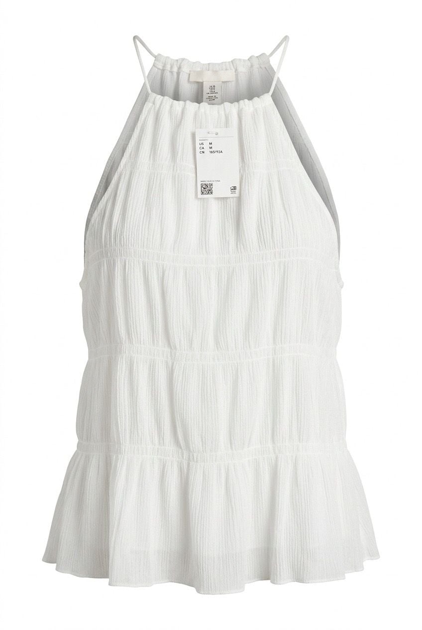 H & M Women's White Smocked Camisole Top 2