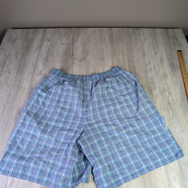 Frina & Co. Men's Blue Plaid Cotton Lounge Sleep Shorts, Size 2XL