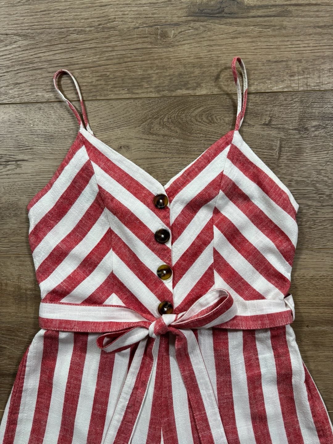 Kensie Jeans Red White Striped Linen Blend Wide Leg Cropped Jumpsuit Small 5