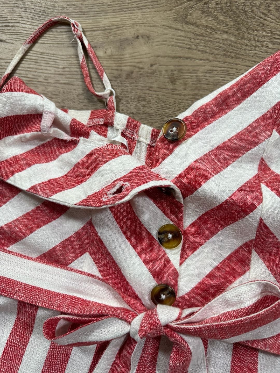 Kensie Jeans Red White Striped Linen Blend Wide Leg Cropped Jumpsuit Small 6