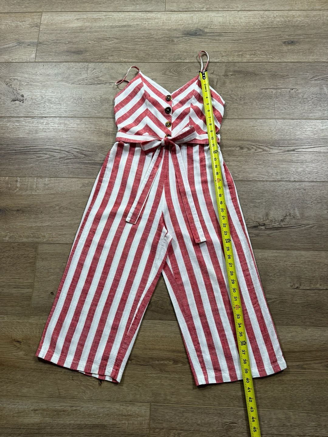 Kensie Jeans Red White Striped Linen Blend Wide Leg Cropped Jumpsuit Small 7